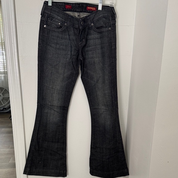 Express Y2K Women's Dark Gray Flare Jeans Size 0 - Picture 1 of 10